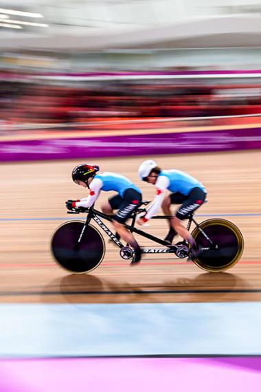 Annie Bouchard and her pilot Evelyne Gagnon competing in Para cycling track at the National Sports Village – VIDENA, Lima 2019