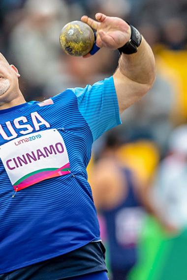 American Para athlete Joshua Cinnamo competes in the men’s shot put final F46 at the National Sports Village – VIDENA at Lima 2019