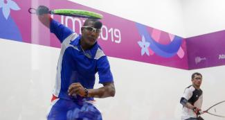 Cuba and Peru competing in a tight preliminary round of the racquetball match held at the Callao Regional Sports Village at Lima 2019