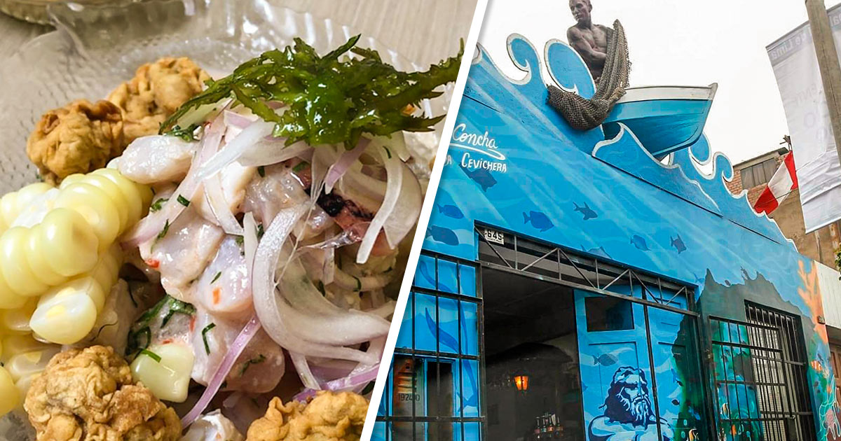 Ceviche de pescado con chicharrón de pescado en “S´concha barriada cevichera” / Foto exterior del restaurante “S´concha barriada cevichera”.