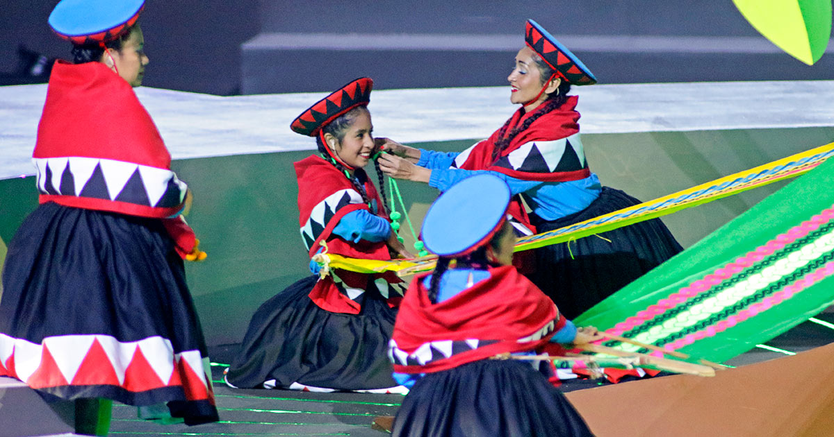 Artistas evocan técnica milenaria del tejido andino durante la puesta en escena de la Ceremonia de Inauguración de los Juegos Panamericanos Lima 2018