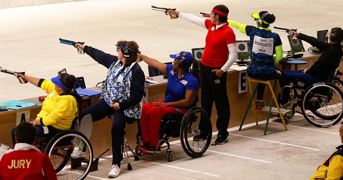 Para shooters participate in the Lima 2019 Parapan American Games