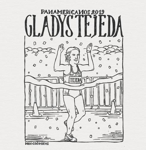 (Parodia) Gladys Tejeda dibujada en un estilo de crónicas virreinales