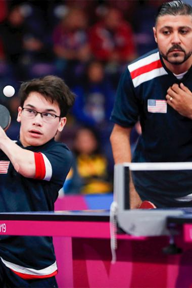 Ian Seidenfeld and Marco Makkar from the US face off Brazil in Lima 2019 Para table tennis team competition at the National Sports Village - VIDENA