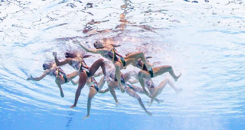 Brazilian team participates in Artistic Swimming team technical routine at Lima 2019