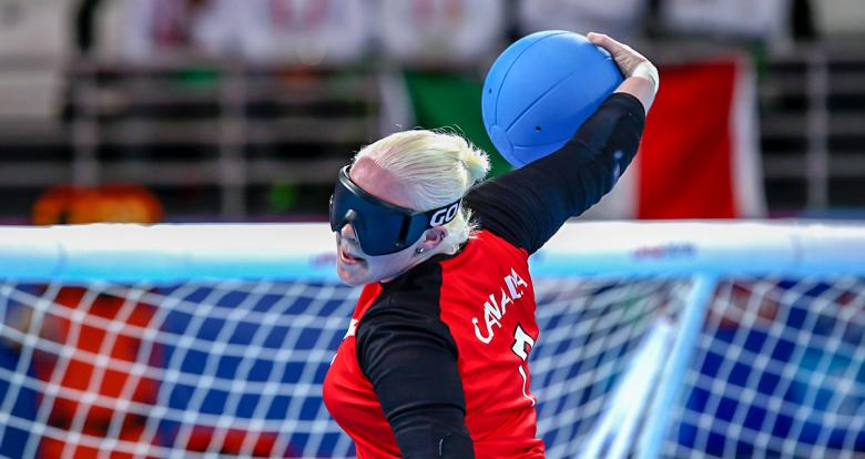 Canadian Amy Burk vs. Mexico during Lima 2019 women’s goalball competition at the Callao Regional Sports Village.