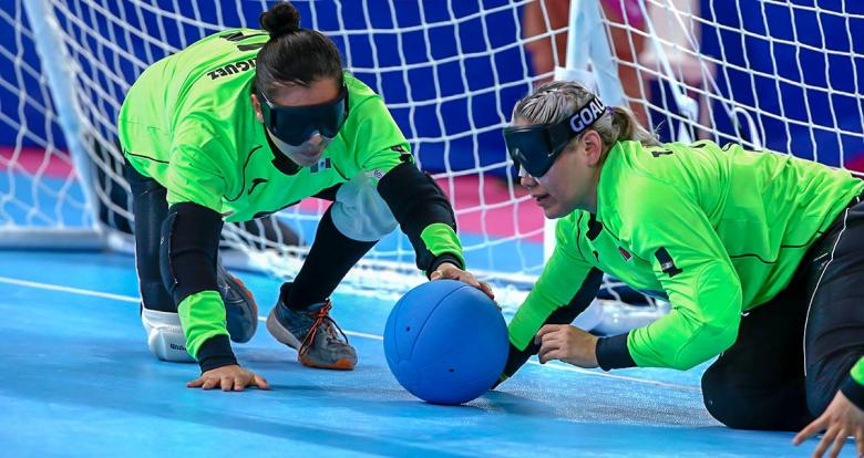Mexican Karen Rodriguez and Tania Jimenez during Lima 2019 women’s goalball match at the Callao Regional Sports Village.