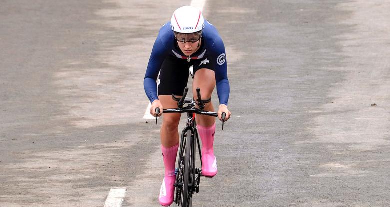 Chloé Dygert won the gold medal in the Lima 2019 time trial event at Costa Verde San Miguel