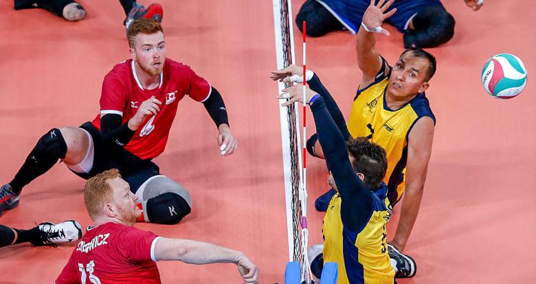 Colombia and Canada face off in Lima 2019 sitting volleyball match held at the Callao Regional Sports Village