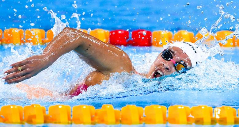 Argentinian Delfina Pignatiello competing in the Lima 2019 women’s 800 m freestyle at the National Sports Village – VIDENA