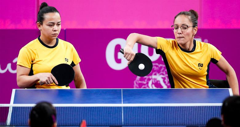 Joyce de Oliveira and Merliane Santos from Brazil during Lima 2019 Para table tennis team competition against Mexico at the National Sports Village - VIDENA