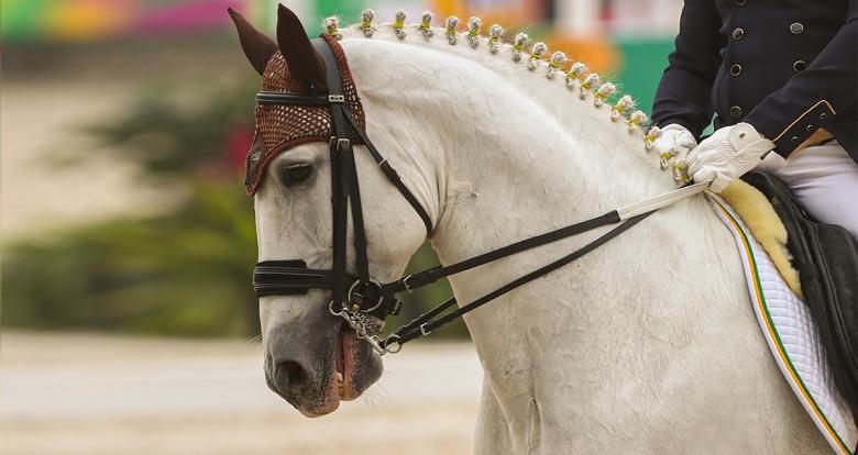 Joao Dos Santos de Brasil montado a caballo en competencia de ecuestre adiestramiento individual, en los Juegos Lima 2019 en la Escuela de Equitación del Ejército.