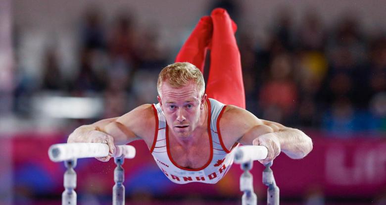 Cory Paterson from Canada in the men’s artistic gymnastics competition at Lima 2019 in the Villa El Salvador Sports Center.