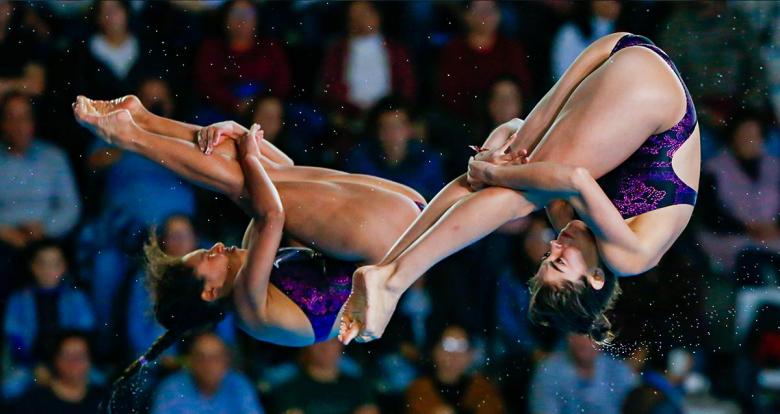 Alejandra Orozco and Gabriela Agundez from Mexico in the Lima 2019 10 m synchronized diving competition at the National Sports Village – VIDENA.