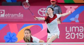 Inés Castillo and Paula La Torre playing badminton at the Lima 2019 Games in the National Sports Village – VIDENA