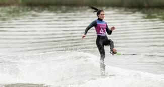 Natalia Cuglievan during the Lima 2019 water skiing event at Laguna Bujama
