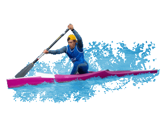 Athlete is paddling in a canoe sprint competition. 