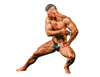 Bodybuilder performs a pose during a bodybuilding competition. 