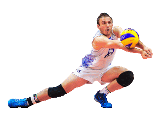 Volleyball player trying to dig a spike. 