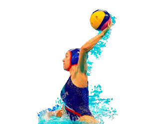 Water polo athlete holds the ball and is about to throw it. 