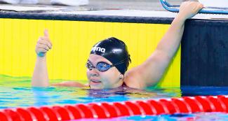 Naomi Somellera de México compitiendo en Para natación 50 m libre femenino S7 en la Villa Deportiva Nacional – VIDENA en los Juegos Parapanamericanos Lima 2019