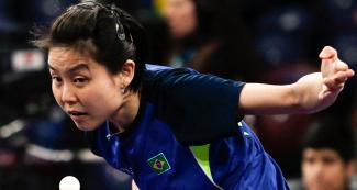 Brazilian Jessica Yamada goes up against Mexican athletes in the Lima 2019 table tennis competition at the National Sports Village – VIDENA