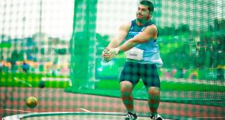 Argentinian Joaquin Gomez shows his skills during the Lima 2019 hammer final at the National Sports Village - VIDENA