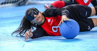 Canadian Roby Hammad vs. Mexico during Lima 2019 women’s goalball match at the Callao Regional Sports Village.