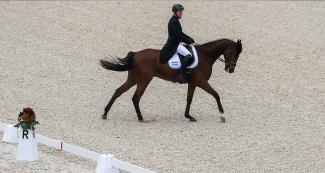 Marcelo Javier Rawson from Argentina participating in the Lima 2019 dressage event at the Army Equestrian School