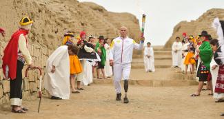 Para athlete Carlos Felipa participates in the lighting of the Lima 2019 Parapan American Torch in Pachacamac.