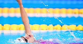 Mexican Para swimmer Karina Hernandez competes at the women’s 50 m breaststroke S4 at the National Sports Village – VIDENA, Lima 2019.