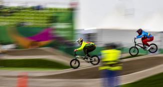 Ecuadorian rider Alfredo Campo competing in Lima 2019 BMX at Costa Verde San Miguel