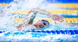 Diogo Andrade de Brasil demostró su pasión durante el relevo de estilo libre de 1500 m de natación para hombres, en los Juegos Panamericanos Lima 2019, en la Villa Deportiva Nacional- VIDENA