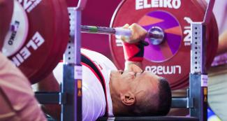 Niel García de Perú compite en Para powerlifting hombres -59 kg en Lima 2019 en la Villa Deportiva Nacional – VIDENA