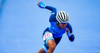 Dalia Soberanis of Guatemala skating in the women’s 300 m time trial at the Lima 2019 Games.