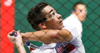 American Omar Espinoza in men’s doubles frontenis match against Mexico, held at the Villa María del Triunfo Sports Center at the Lima 2019 Games