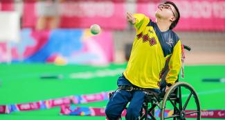 Colombia’s Duban Cely competing in individual BC4 boccia match at the Villa El Salvador Sports Center in Lima 2019