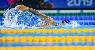 Para nadador mexicano Luis Andrade en Para natación 200 m combinado masculino SM8 en Lima 2019 en la Villa Deportiva Nacional – VIDENA