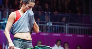 Samantha Cornett faced off American Olivia Blatchford in a squash game at Lima 2019