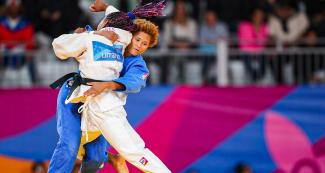  Estefania Soriano de República Dominicana se enfrenta a Vanessa Godinez de Cuba por el oro en judo mujeres -48 kg en Lima 2019 en la Vilal Deportiva Nacional – VIDENA.
