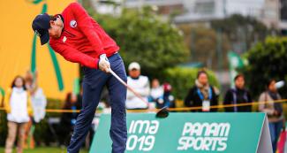 Guillermo Pereira from Chile competes in Lima 2019 golf competition held at the Lima Golf Club.