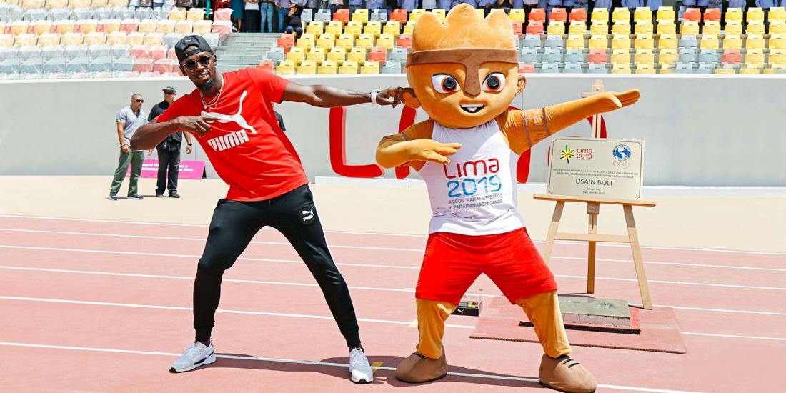 Milco y Usain Bolt en el Estadio atlético de la VIDENA