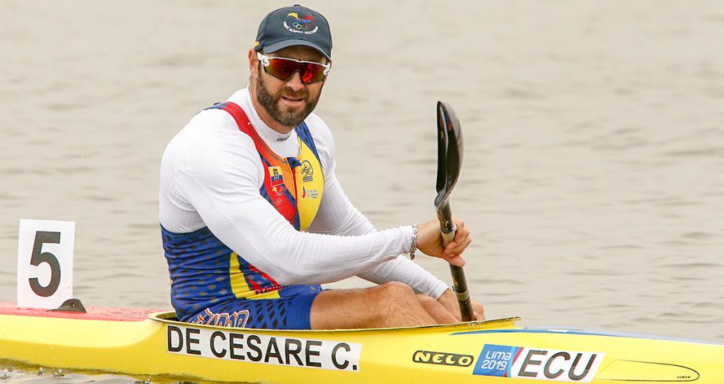  Cesar de Cesare tras terminar la competencia de canotaje de velocidad en Lima 2019