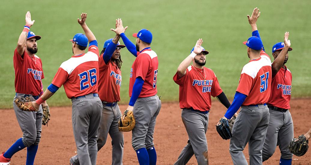 La Selección puertorriqueña de béisbol celebra su victoria ante Nicaragua en Juegos Lima 2019