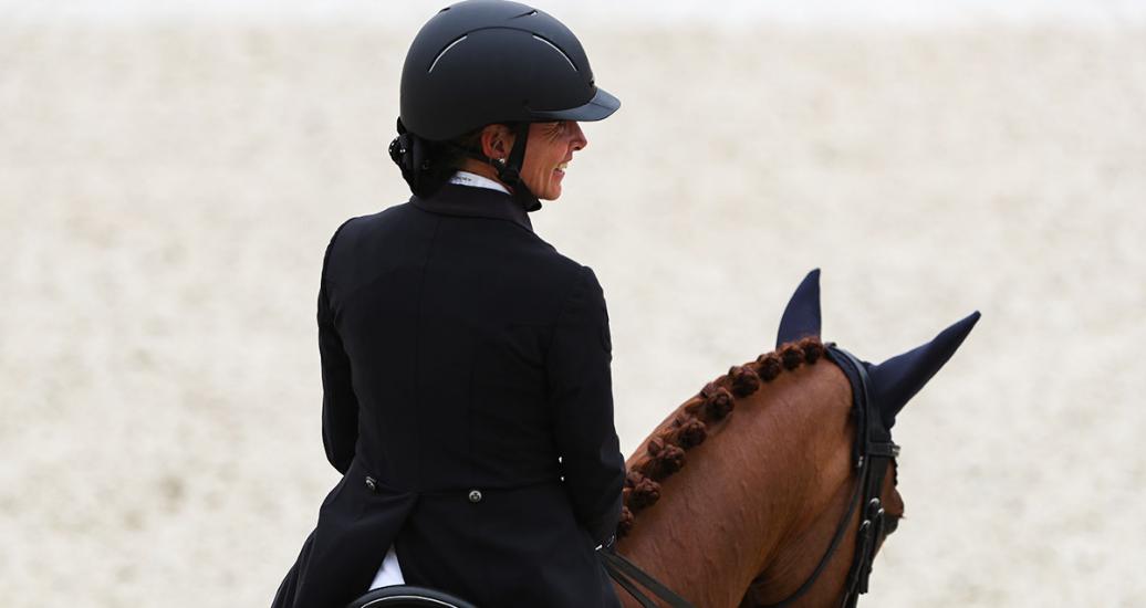 Kerstin Rojas Rides Her Horse During Lima 2019 Competition Held At Army Equestrian School