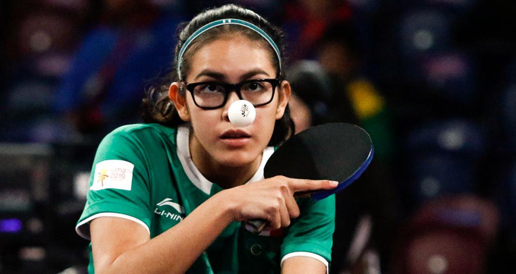 Clio Barcenas of Mexico focuses in table tennis match against Brazil of the Lima 2019 Games at the National Sports Village – VIDENA