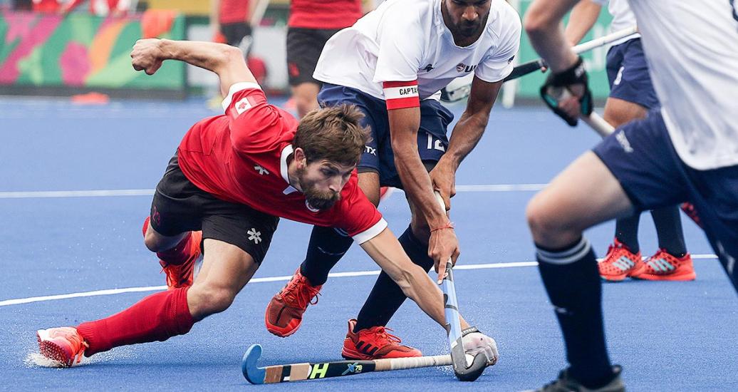 Lain Smythe from Canada doing his best during hockey game against the USA, held at the Villa María del Triunfo Sports Center at the Lima 2019 Pan American Games