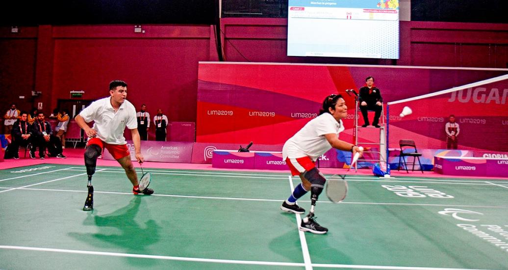 Pablo Cueto and Jenny Ventocilla from Peru go up against Pascal Lapointe and Olivia Meier in Lima 2019 mixed doubles SL3-SU5 competition at the National Sports Village – VIDENA.