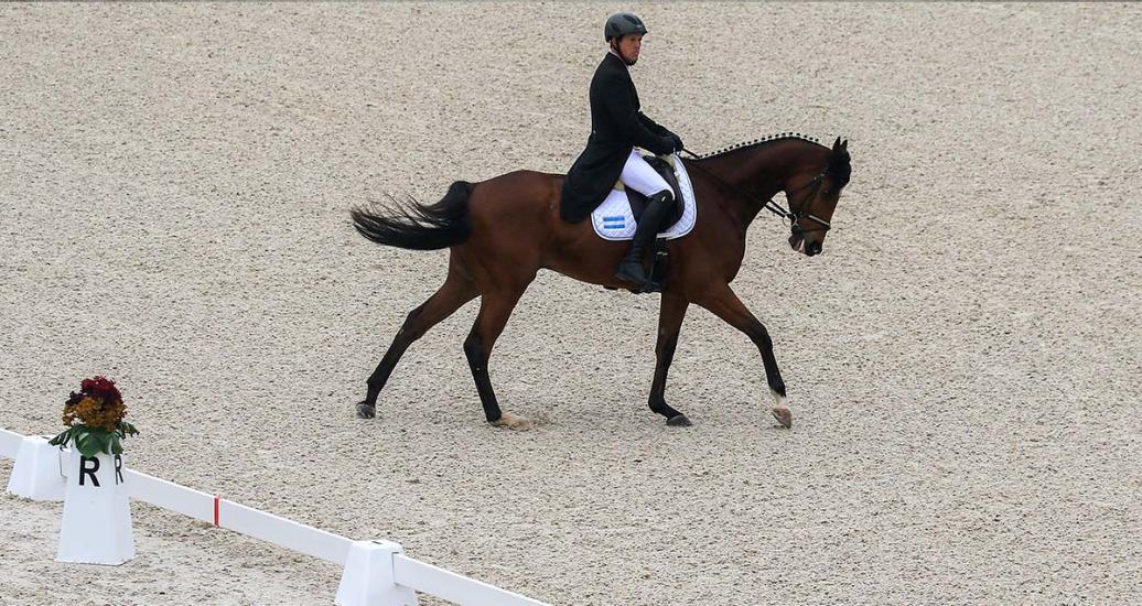 Marcelo Javier Rawson from Argentina participating in the Lima 2019 dressage event at the Army Equestrian School