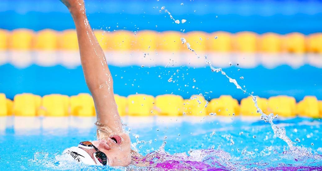 Mexican Para swimmer Karina Hernandez competes at the women’s 50 m breaststroke S4 at the National Sports Village – VIDENA, Lima 2019.